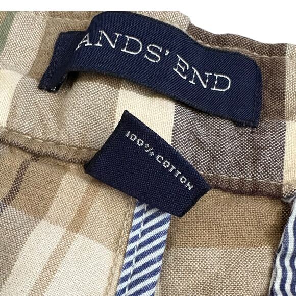 Land’s End Bermuda Preppy Golf Outdoor Plaid Shorts Mens 38 Cotton Brown Beige - Picture 4 of 6